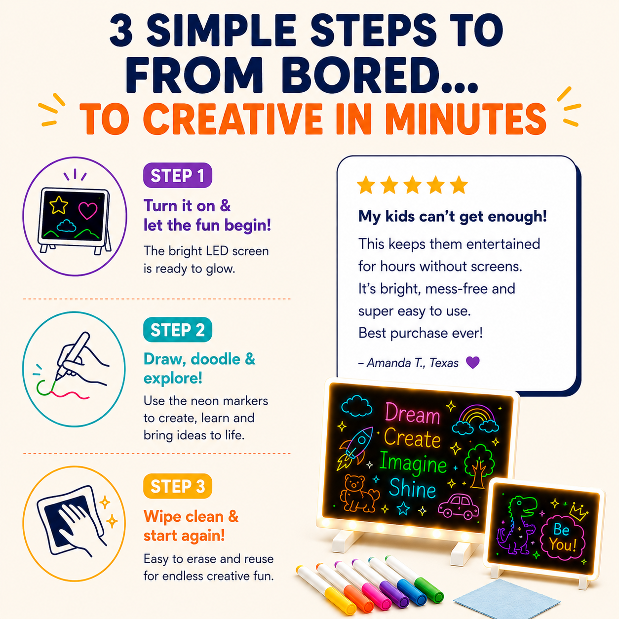 😍 ZOOPY Magic 3D Writing Board with Pen & Light ✨