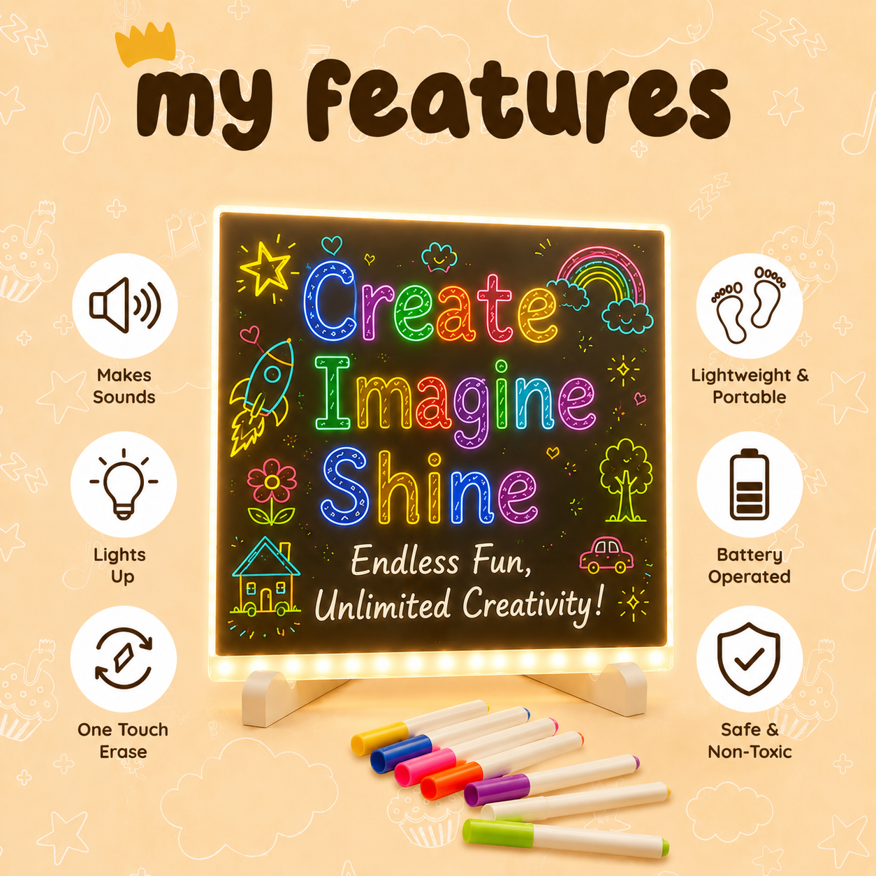 😍 ZOOPY Magic 3D Writing Board with Pen & Light ✨