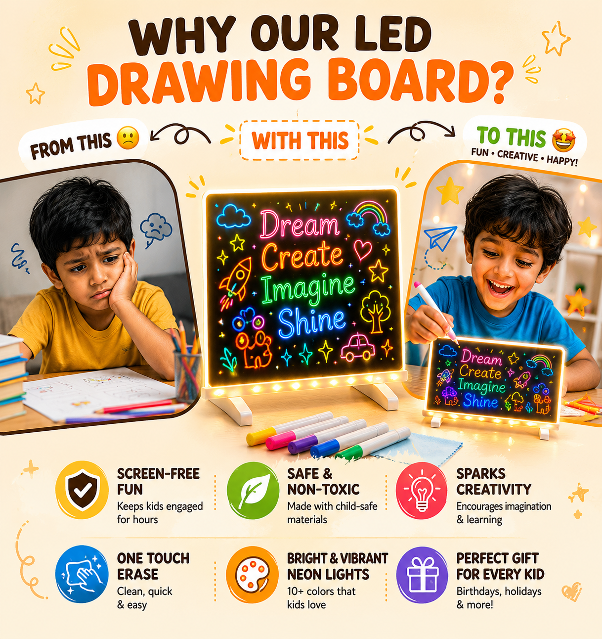 😍 ZOOPY Magic 3D Writing Board with Pen & Light ✨